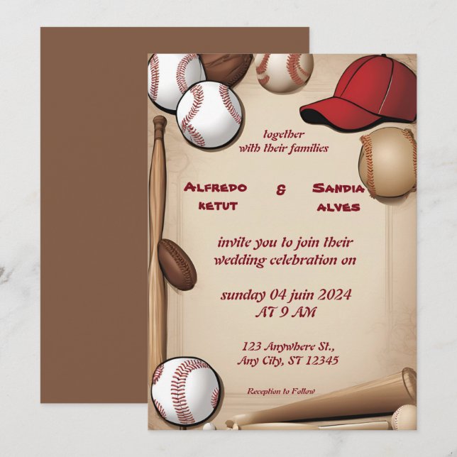 Baseball amour sport Thème Mariage Invitations (Devant / Derrière)