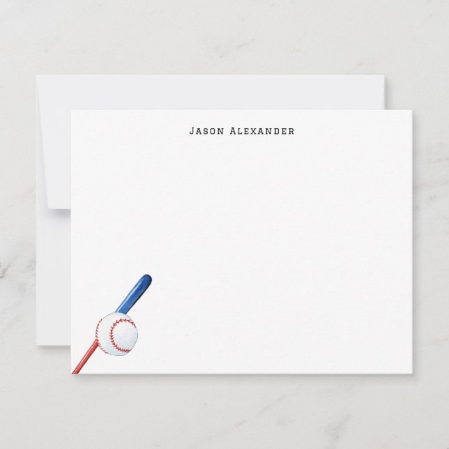 Baseball and Bat Personalizes Flat Thank You Card (Front)