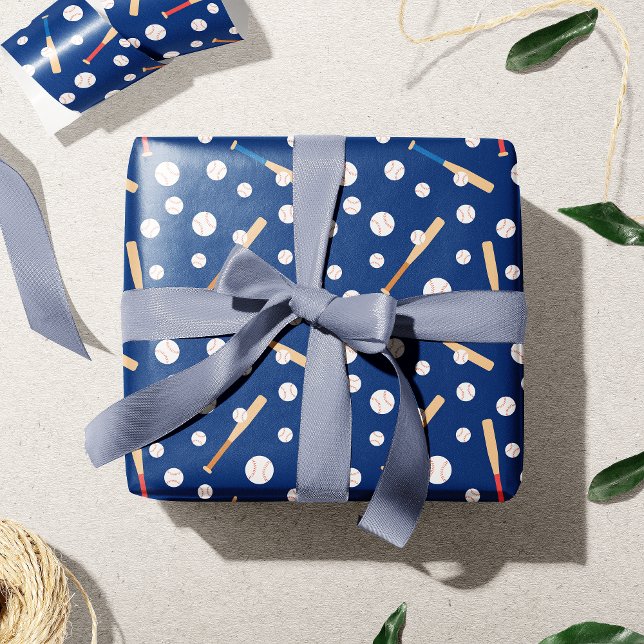 Baseball and Bat Sports Pattern Birthday Wrapping Paper (Creator Uploaded)