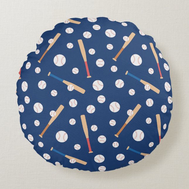 Baseball and Bat Sports Pattern Round Pillow (Front)