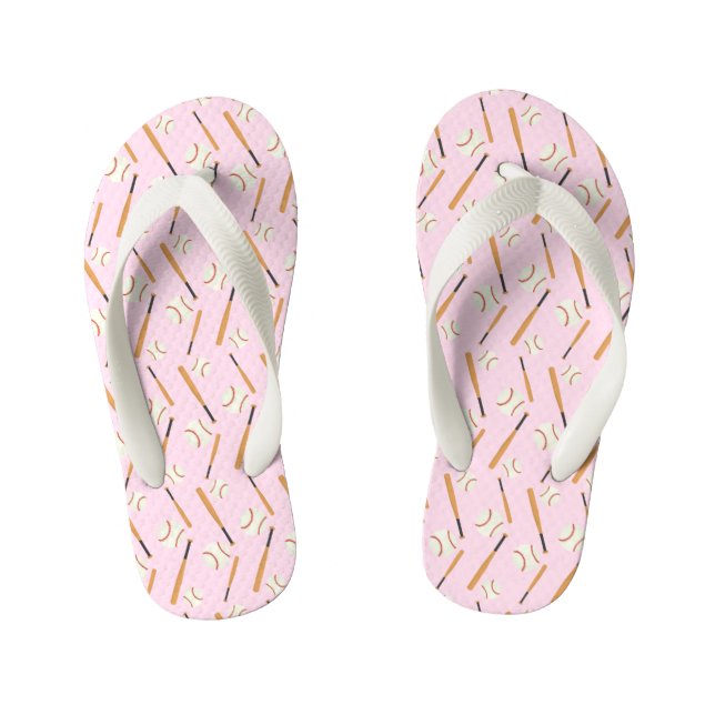 Baseball and Bats Pattern Girls Kid's Flip Flops (Footbed)