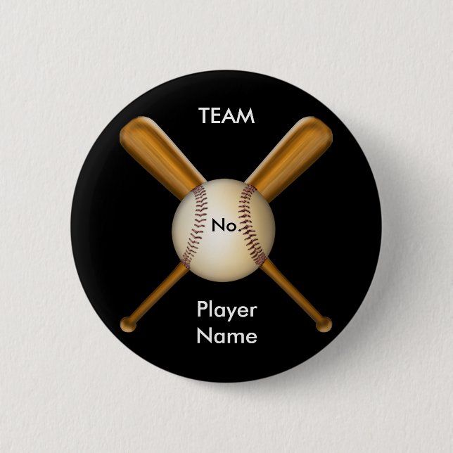 Baseball and Crossed Bats Customizable 2 Inch Round Button (Front)