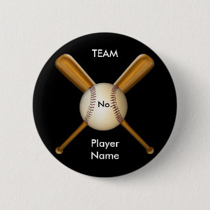 Baseball and Crossed Bats Customizable 2 Inch Round Button