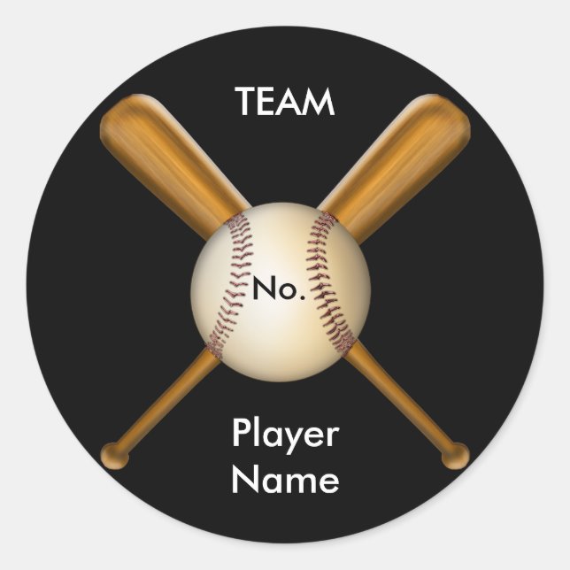Baseball and Crossed Bats Customizable Classic Round Sticker (Front)
