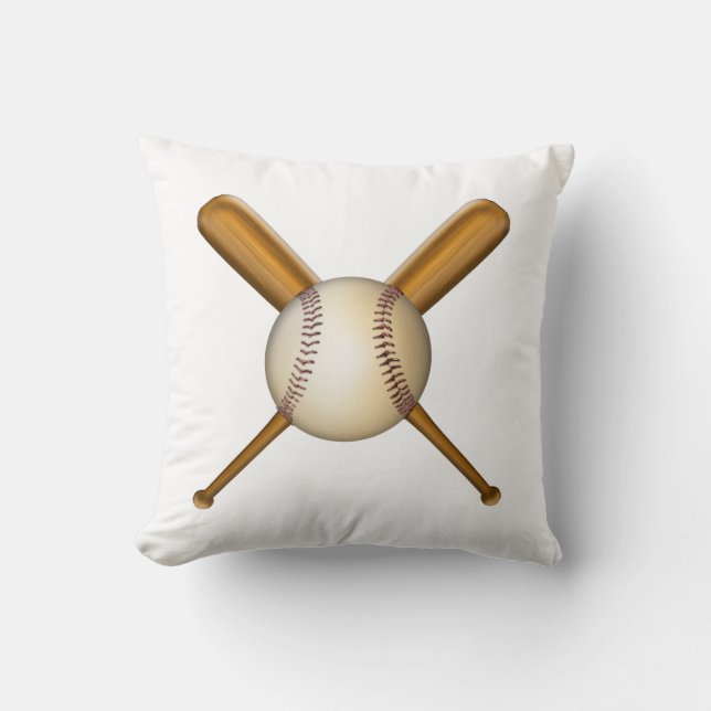 Baseball and Crossed Bats Throw Pillow (Front)