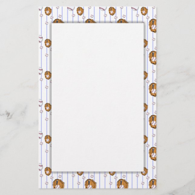 Baseball and Glove Pattern Stationery (Front)