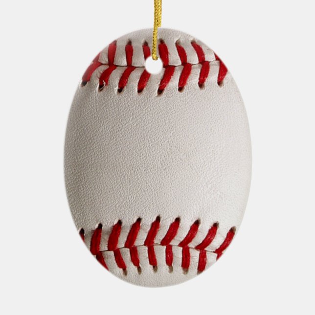 Baseball and Softball Red Stitching Ceramic Ornament (Front)