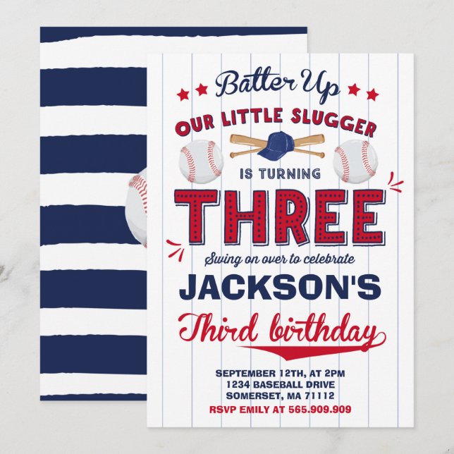 Baseball Anniversaire Invitation Baseball 3ème Ann (Devant / Derrière)