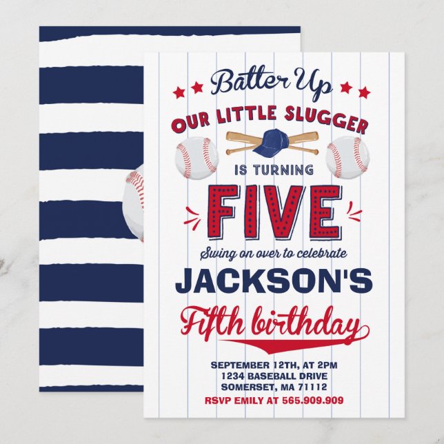 Baseball Anniversaire Invitation Baseball 5e Anniv (Devant / Derrière)