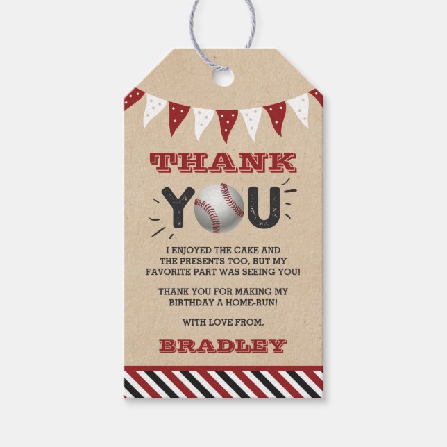 Baseball Any Age Birthday Gift Tags (Front)