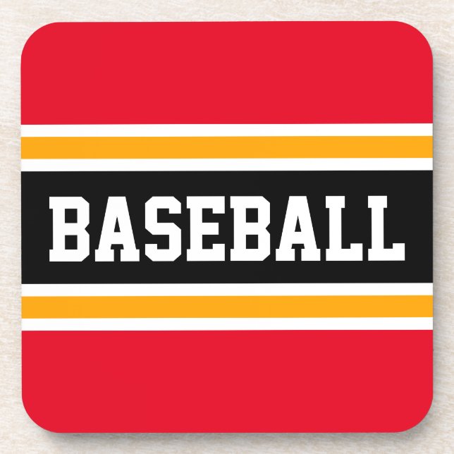BASEBALL Athletic Red White Yellow Black Stripes Coaster (Front)