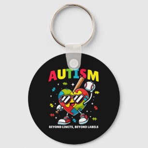 Baseball Autism Awareness Colourful Puzzle Heart F Keychain
