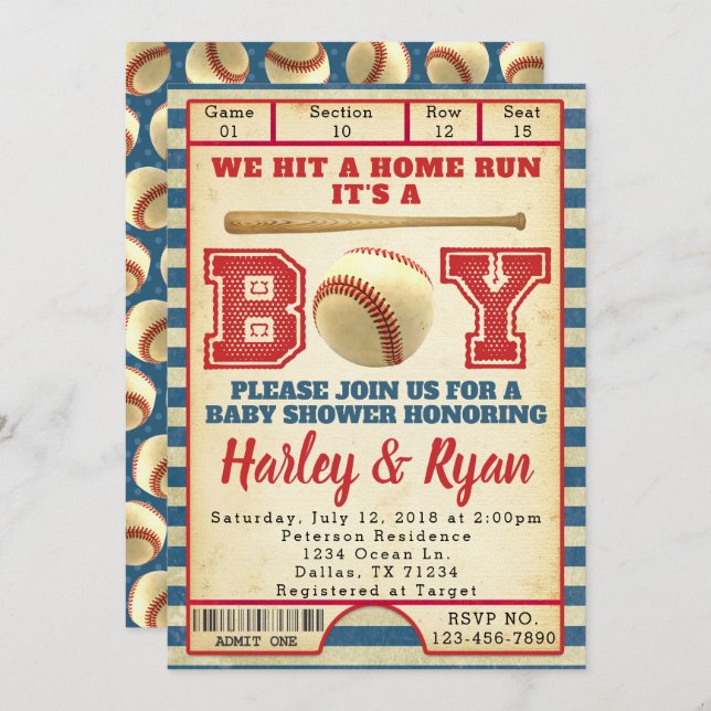 Baseball Baby Shower Invitation Invite (Front/Back)