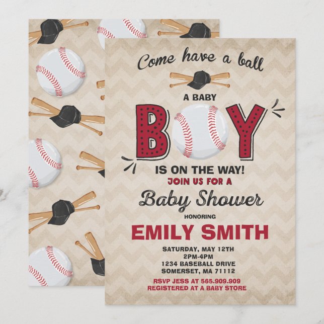 Baseball Baby Shower Invitation Sport Baby Shower (Front/Back)