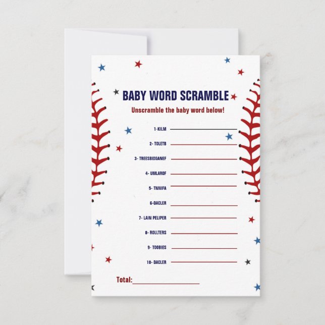 Baseball Baby word scramble baby shower game Invitation (Front)