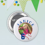 Baseball Ball 60th Birthday Photo  2 Inch Round Button<br><div class="desc">Baseball Ball 60th Birthday Photo button. Baseball birthday button with a custom photo. Add your photo and name.</div>