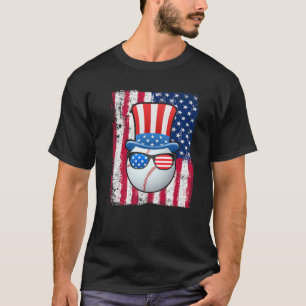 Baseball Ball American Flag 4th of July Funny Gift T-Shirt