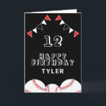Baseball Ball and Flags Sports Kids Birthday Card<br><div class="desc">Baseball Ball and Flags Sports Kids Birthday Card. The design has baseball balls and birthday party bunting flags in red,  black and white colours. Add your name,  age and text and make your own birthday card. Great for boys and girls who love baseball.</div>