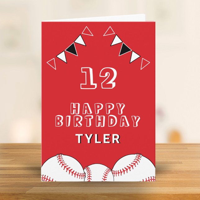 Baseball Ball and Flags Sports Kids Birthday Card (Creator Uploaded)