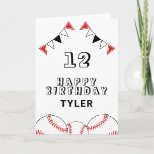 Baseball Ball and Flags Sports Kids Birthday Card