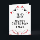 Baseball Ball and Flags Sports Kids Birthday Card<br><div class="desc">Baseball Ball and Flags Sports Kids Birthday Card. The design has baseball balls and birthday party bunting flags in red,  black and white colours. Add your name,  age and text and make your own birthday card. Great for boys and girls who love baseball.</div>
