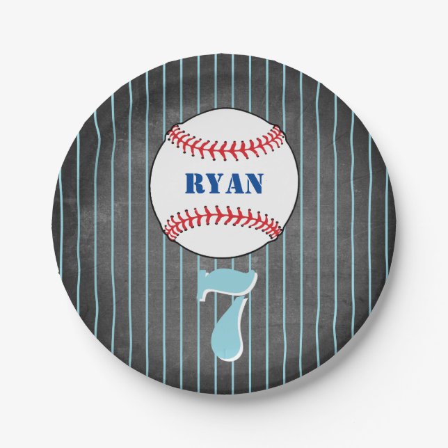 Baseball Ball Birthday Personalized Kids Party Paper Plate (Front)