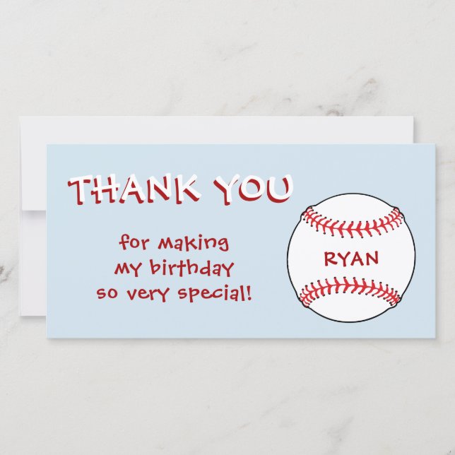 Baseball Ball Blue Birthday Boy Thank you Card (Front)