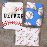 Baseball Ball Blue Pattern Kids Name Birthday  Wrapping Paper Sheet<br><div class="desc">Baseball Ball Blue Pattern Kids Name Birthday Wrapping Paper Sheets. Personalize with your name or erase the text.</div>