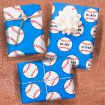 Baseball Ball Blue Pattern Kids Name  Wrapping Paper Sheet<br><div class="desc">Baseball Ball Blue Pattern Kids Name Birthday Wrapping Paper Sheets. Personalize with your name or erase the text. You can change the background colour - click the customize further and use the design tool.</div>