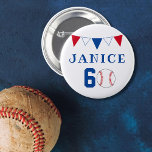 Baseball Ball Bunting Flags 60th Birthday 2 Inch Round Button<br><div class="desc">Baseball Ball Bunting Flags 60th Birthday button. The design has baseball and bunting flags in red,  white and blue colours. Add your name.</div>