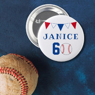 Baseball Ball Bunting Flags 60th Birthday 2 Inch Round Button