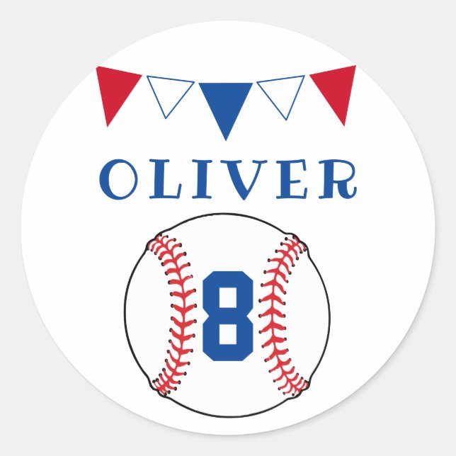 Baseball Ball Bunting Flags Kids Birthday  Classic Round Sticker (Front)
