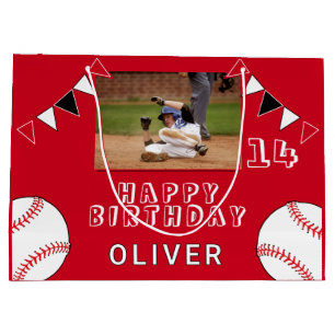 Baseball Ball Bunting Flags Red Photo Birthday Large Gift Bag