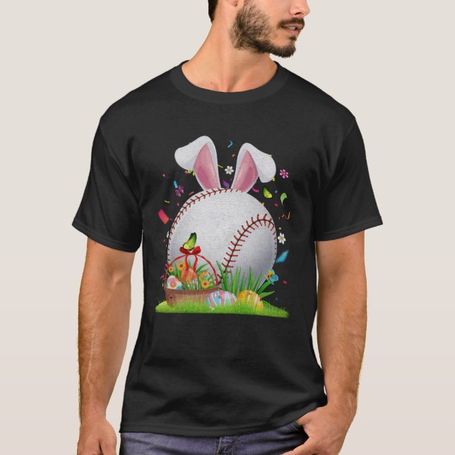 Baseball Ball Egg Bunny Ears Happy Easter Day Men  T-Shirt (Front)