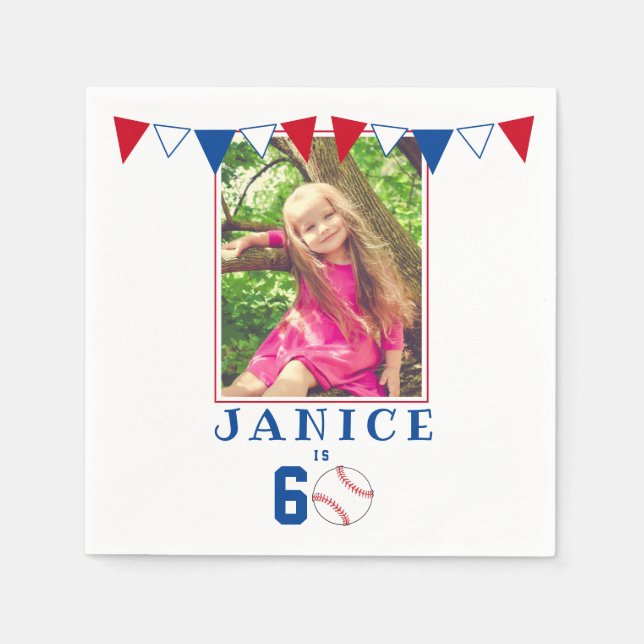 Baseball Ball Flags 60th Birthday Party Photo Napkin (Front)