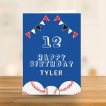 Baseball Ball Flags Blue Sports Kids Birthday Card<br><div class="desc">Baseball Ball Bunting Flags Blue Sports Kids Birthday Card. The design has baseball balls and birthday party bunting flags in red,  black and white colours. Add your name,  age and text and make your own birthday card. Great for boys and girls who love baseball.</div>