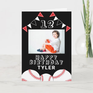 Baseball Ball Flags Sports Kids Photo Birthday Card