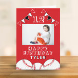 Baseball Ball Flags Sports Kids Photo Birthday Card<br><div class="desc">Baseball Ball Flags Sports Kids Photo Birthday Card. The design has baseball balls and birthday party bunting flags in red,  black and white colors. Add your photo,  name,  age and text and make your own birthday card. Great for boys and girls who love baseball.</div>