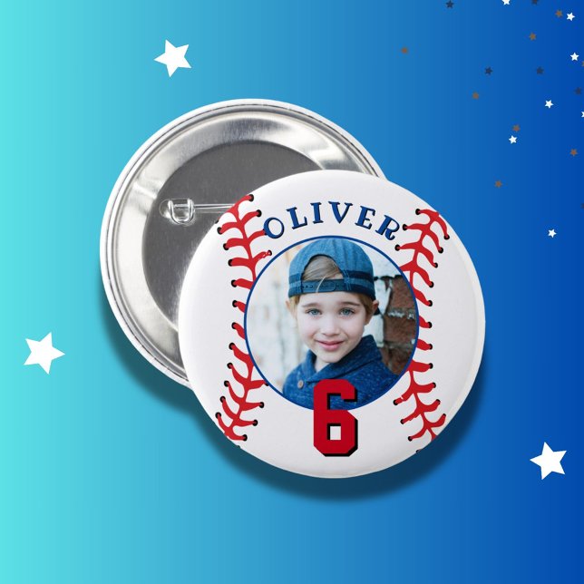 Baseball Ball Kids Birthday Photo 2 Inch Round Button (Creator Uploaded)