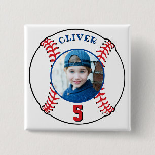 Baseball Ball Kids Birthday Photo 2 Inch Square Button
