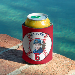 Baseball Ball Kids Birthday Photo Can Cooler