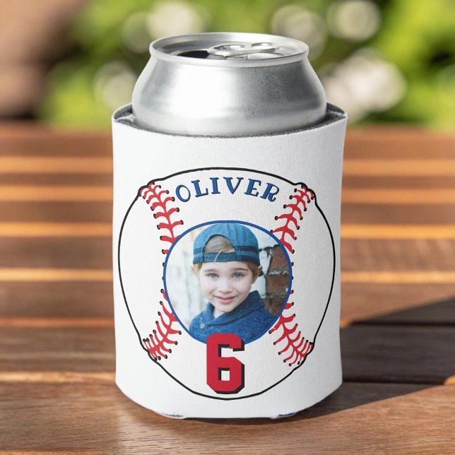 Baseball Ball Kids Birthday Photo Can Cooler (Creator Uploaded)