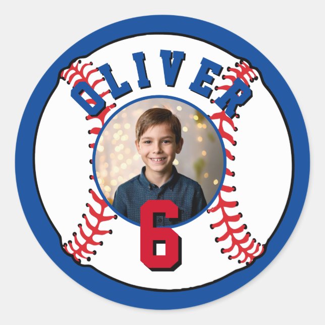 Baseball Ball Kids Photo Birthday Classic Round Sticker (Front)