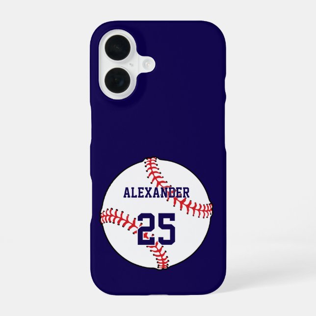 Baseball Ball Name & Number iPhone 16 Case (Back)