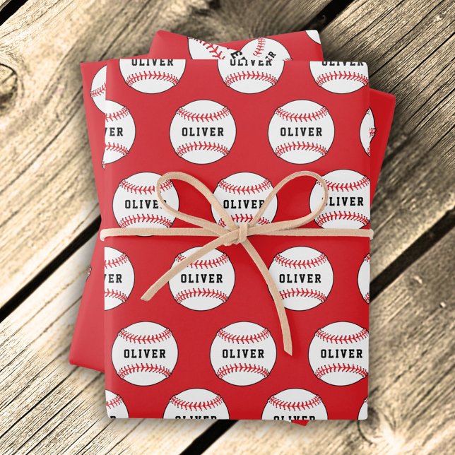 Baseball Ball Pattern Kids Name Birthday Wrapping  Wrapping Paper Sheet (Creator Uploaded)
