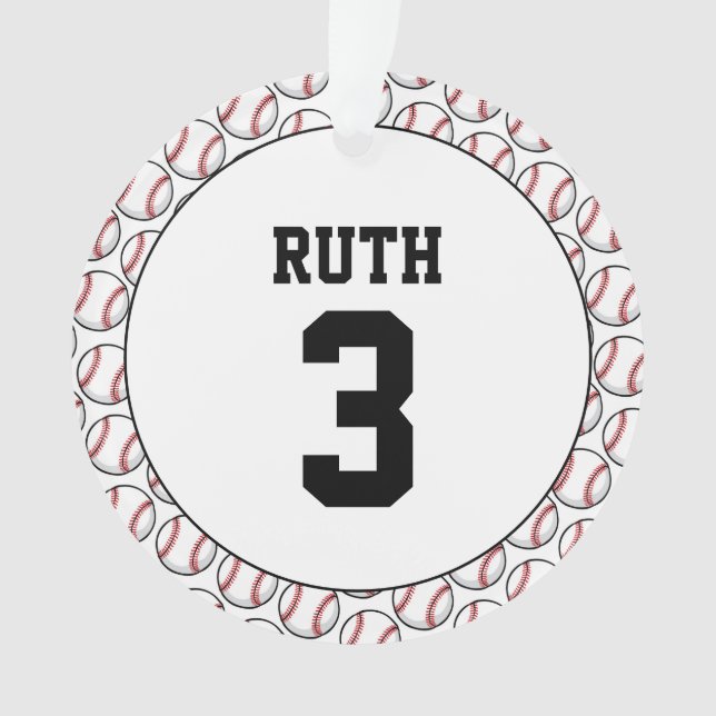 Baseball Ball Pattern Player Name Number Sports Ornament (Front)