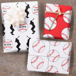 Baseball Ball Player Kids Name Birthday Wrapping Paper Sheet<br><div class="desc">Baseball Ball Player Kids Name Birthday Wrapping Paper Sheets. Silhouette of baseball players and baseball balls with custom name. Personalize with your name or erase the text.</div>