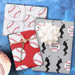 Baseball Ball Player Kids Name Birthday Wrapping Paper Sheet<br><div class="desc">Baseball Ball Player Kids Name Birthday Wrapping Paper Sheets. Silhouette of baseball players and baseball balls with custom name. Personalize with your name or erase the text.</div>