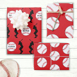 Baseball Ball Player Kids Name Birthday Wrapping Paper Sheet<br><div class="desc">Baseball Ball Player Kids Name Birthday Wrapping Paper Sheets. Silhouette of baseball players and baseball balls with custom name. Personalize with your name or erase the text.</div>