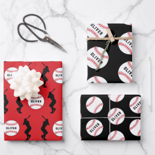 Baseball Ball Player Kids Name Birthday Wrapping Paper Sheet